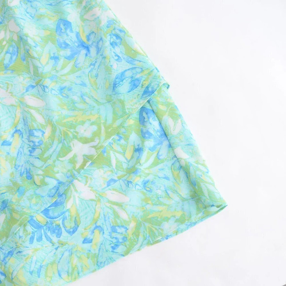 Vintage Soft Works Green and Blue Floral Sun Dress Size 14 - Picture 7 of 13